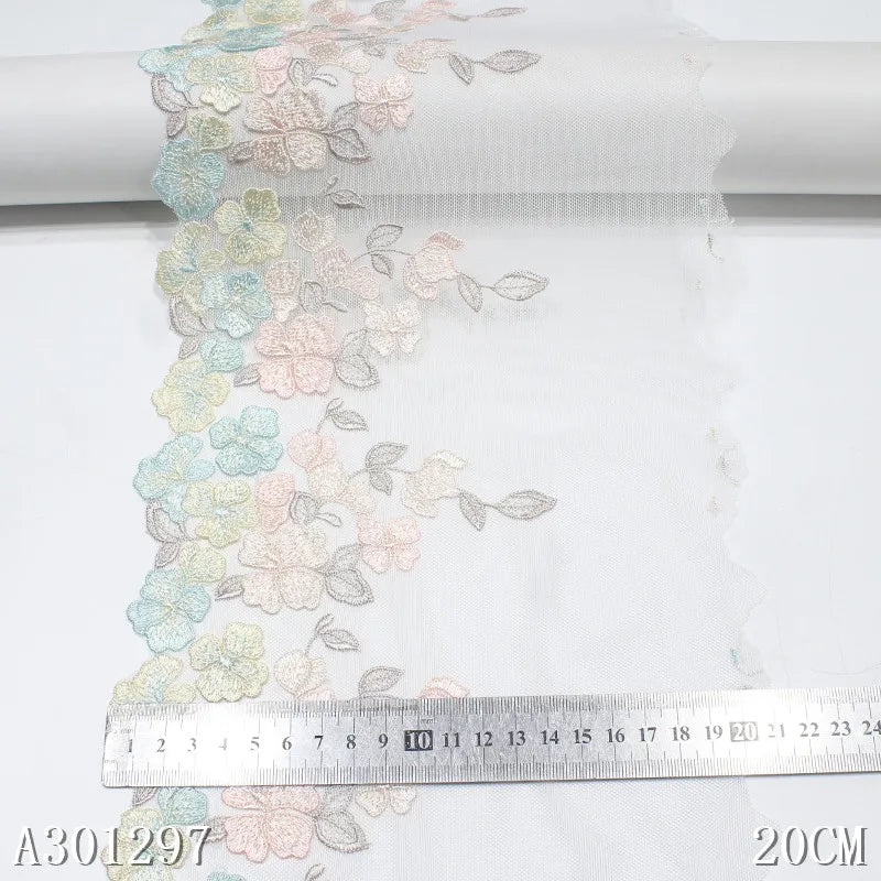 Custom 20cm White Embroidery Tulle Lace Trim 3D Colorful Quality Flower Lace Polyester Lace Fabric for Women's Lingerie Dresses