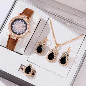 Fashion1015 Colorful Ladies Watch with 4 Pcs Necklace Earring Ring Set Women Wristwatch Personalized Simple Watches