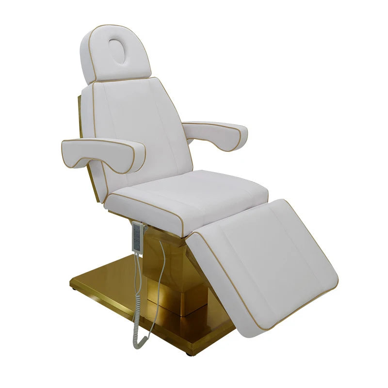 Luxury Gold Base Electric Massage Table Salon Furniture Facial White Electric Beauty Bed With Gold Edges With 4 Motors