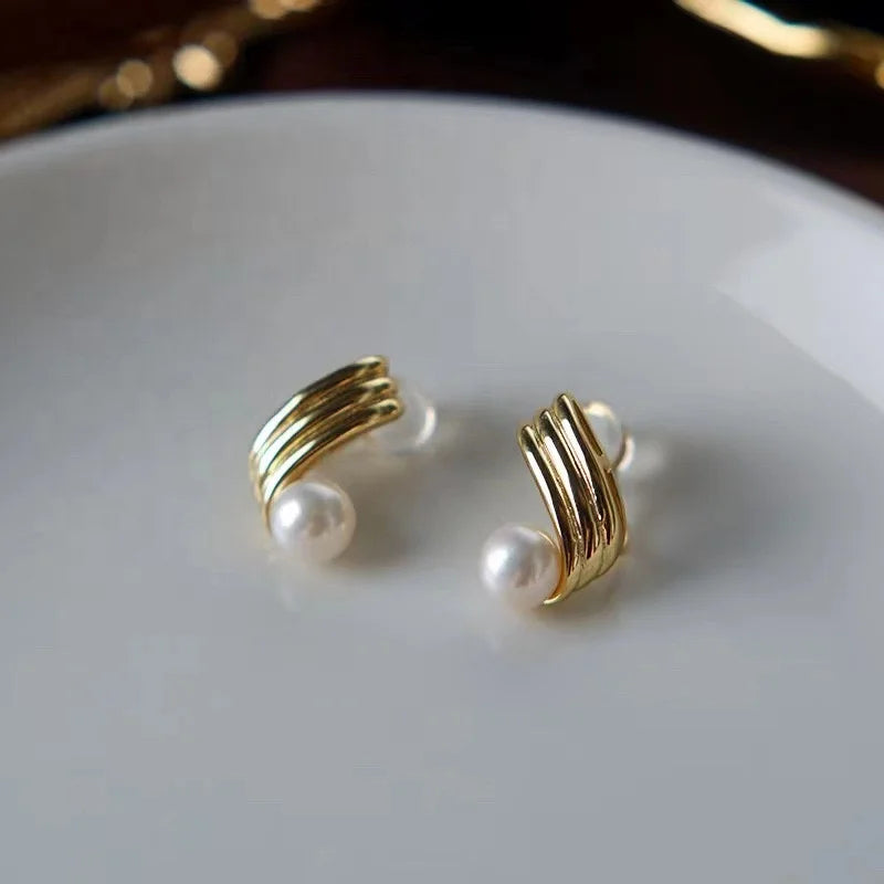 E2183 7-8mm DIY Natural Freshwater Pearl Charm Earrings Mounting Accessory 925 Sterling Silver Gold Plated  Jewelry for Women