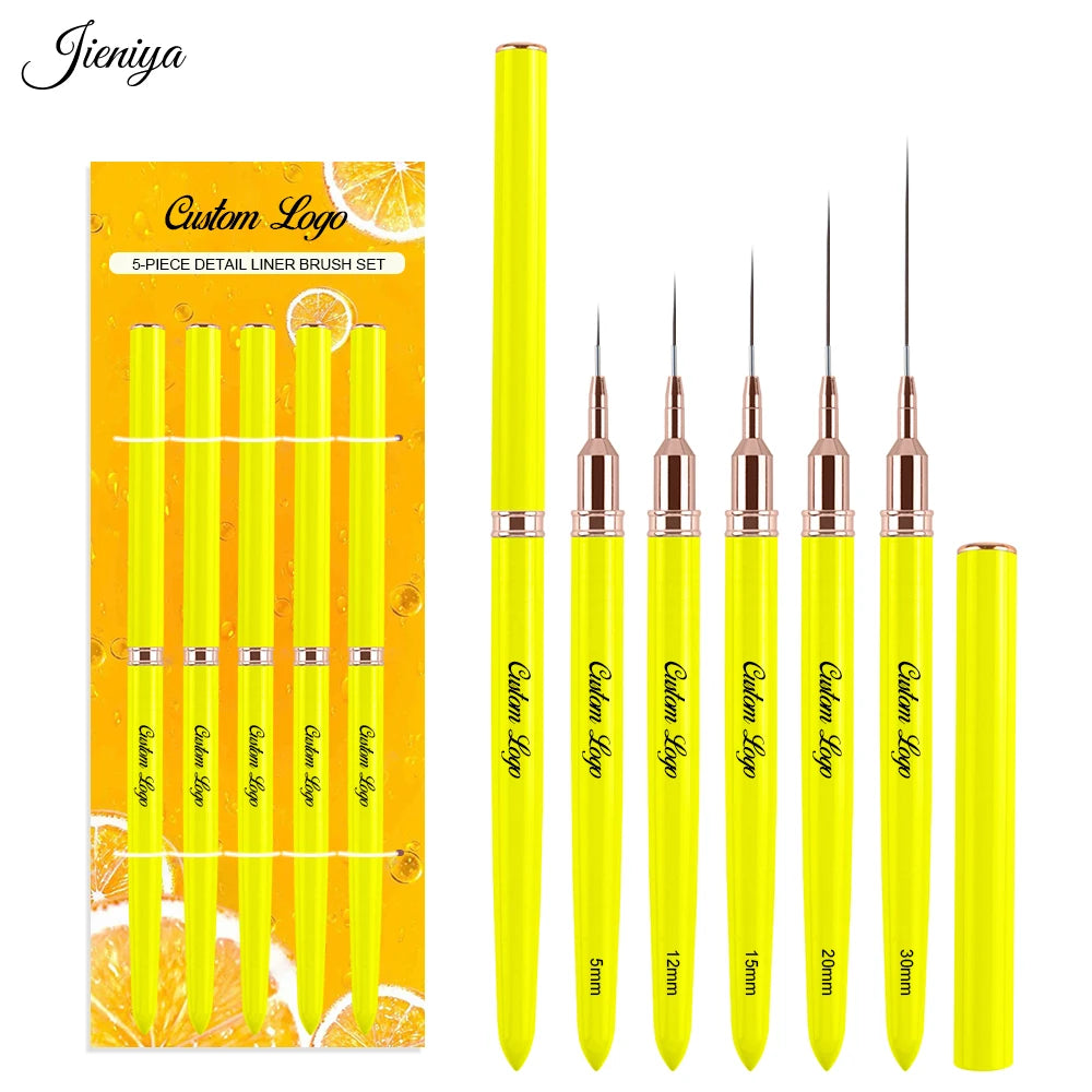 New Fluorescent Yellow Liner Nail Brushes Metal Handle Nylon Liner Pen Size 5/7/9/11/15/20/25mm Liner Art Brush