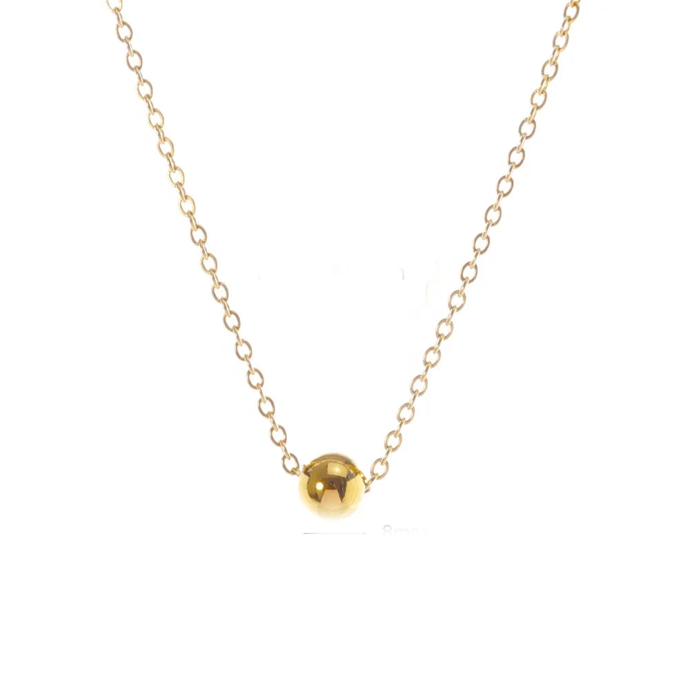 New 8mm Stainless Steel Gold Bead Necklace Lady Simple Temperament Clavicle Chain