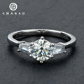S925 Silver 1Ct Round Moissanite Diamond Wedding Rings Classic Six Claw Three Stone Ring for Women