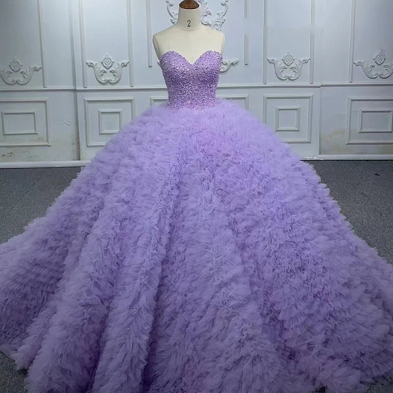 Elegant Backless Crepe Yarn Sweetheart Purple Ball Gown Sleeveless Quinceanera Dress Jancember 6565-1