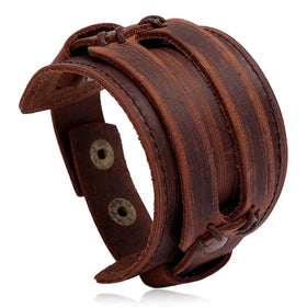 Vintage Fashion Genuine Leather Cuff Bracelets for Men Stylish Vintage Genuine Leather Bracelet
