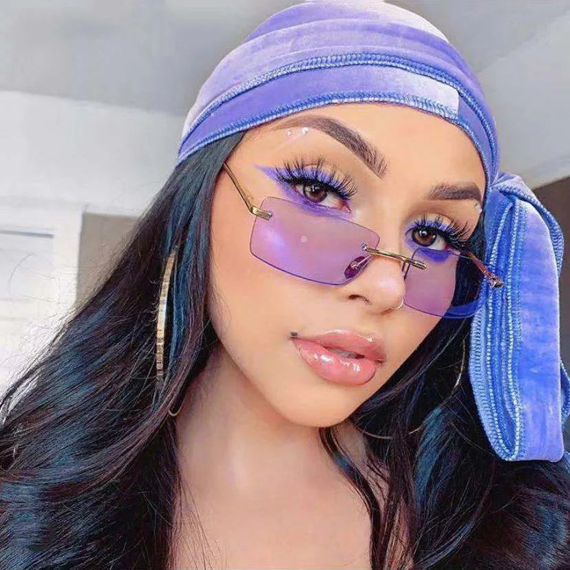 UNOC 2026 New Rectangle Small Lens UV400 Sunglasses Gold Metal Rimless with Trendy Personality Style Shade Unisex Adult
