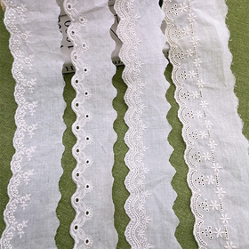 White Pizzo Di Cotone Cotton Embroidery Lace Trims for Shoes & Bags Fashionable High-quality Customized Color Decoration