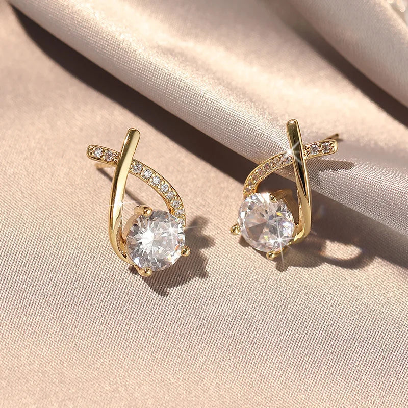 Factory Wholesale Price Brass Plated 14K Gold Stud Earring Tiny Zircon Earrings for Women