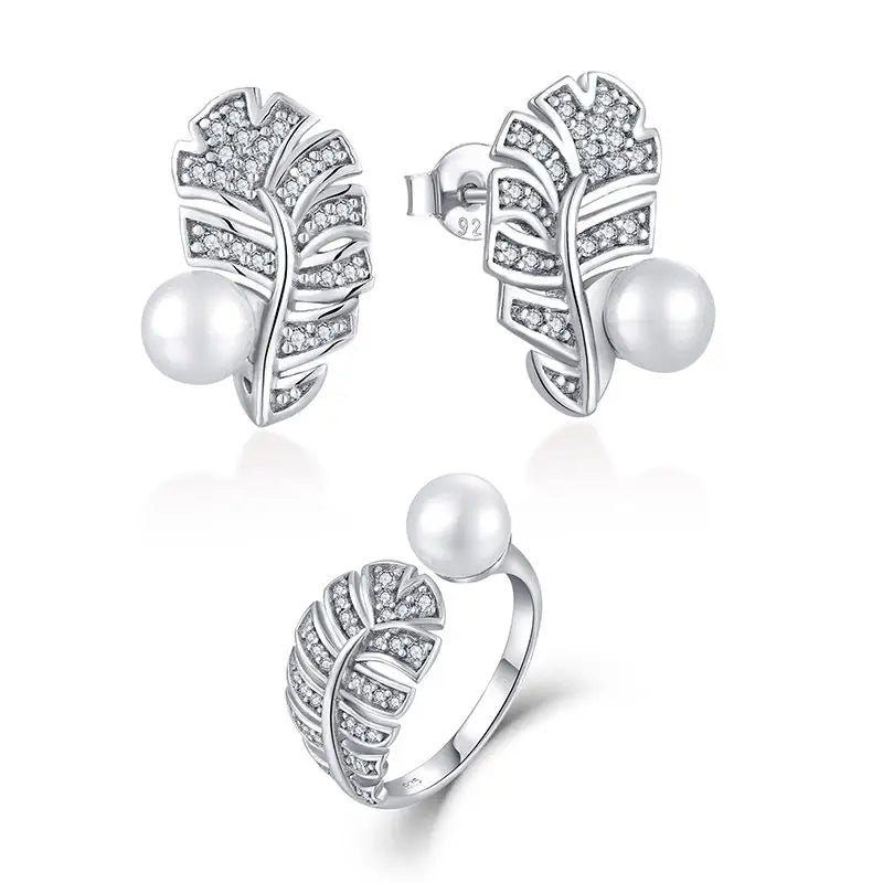 YH JEWELLERY Fine Jewelry Fashion Design Single Freshwater Pearl Earrings Ring Sterling Silver Jewelry Set