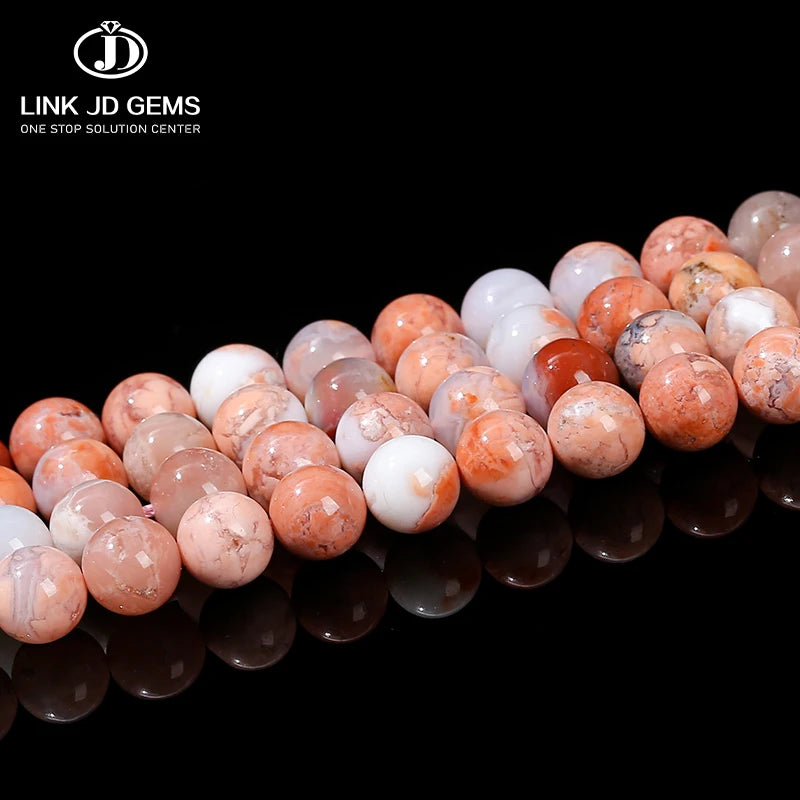 JD GEMS Semi Precious Gemstone 6/8/10mm Natural Pink Agate Stone Round Loose Spacer Beads for Jewelry Making