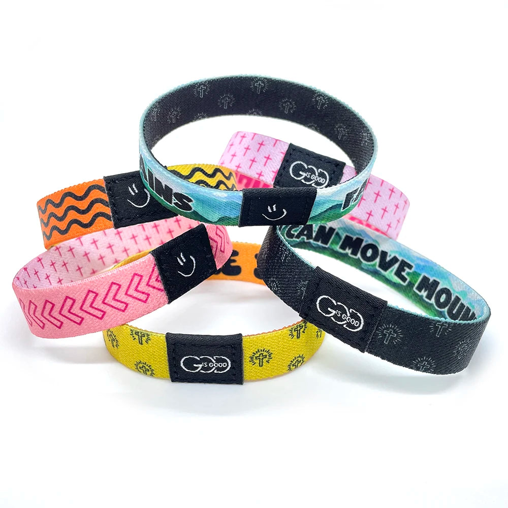 Custom Full Color Printing Elastic Fabric Polyester Bracelet Event Wristband for Promotion