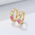 High Quality Fashion Women Jewelry 925 Sterling Silver Gold Plated Geometric Cluster Colored Cubic Zirconia Huggie Hoop Earrings