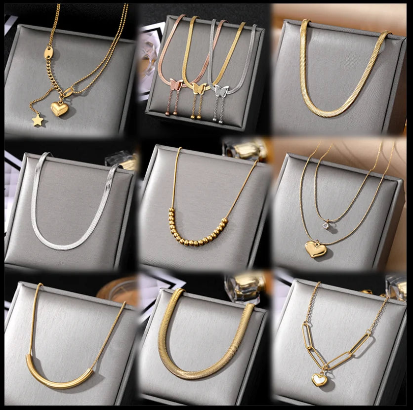 Wholesale Fashion Chain 18K Gold Plated Butterfly love Heart Pendant Jewelry Designs Stainless Steel Necklace