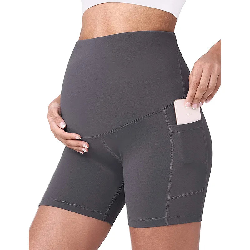 Super Soft High Waist Maternity Shorts Solid Pregnancy Yoga Leggings Pocket for Women Comfortable Pregnant Leggings Pants