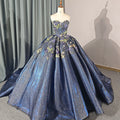 Dark Blue Iridescent Dress Floral Sequins Sparkly Quinceanera Ball Gown 6605