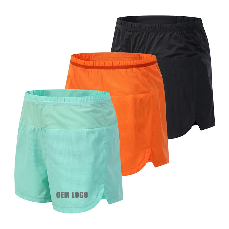 Quick-Dry Double Layer Marathon Race Shorts with Storage Waistband Casual Solid Pattern Digital Printing