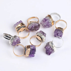Adjustable Natural Gemstone Amethyst Druzy Ring