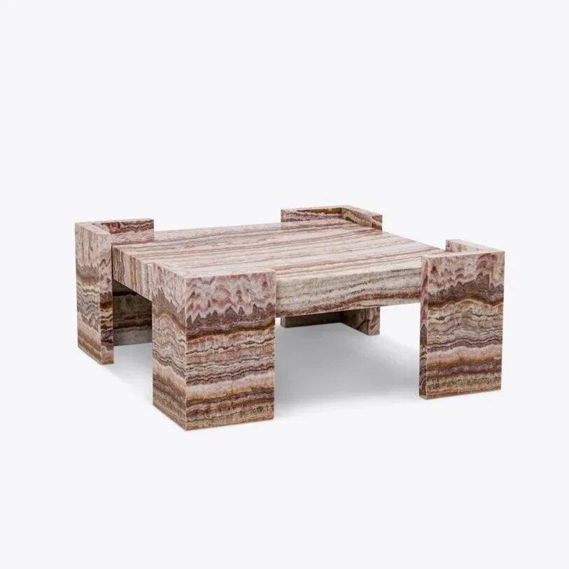 HZX Danish Quiet Wind Light Luxury Natural Marble square Tea Table Designer Living Room Yellow Cave Stone Tea Table