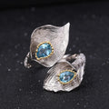 Abiding Drop Shipping Natural Swiss Blue Topaz Adjustable Rings 925 Sterling Silver Flower Jewelry Ring