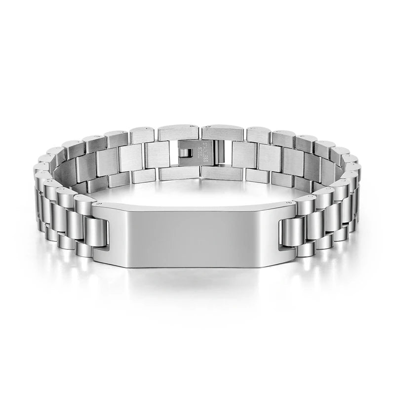 MECYLIFE Men's Stainless Steel Bracelet Plain Bar Engraved Bar Men Watch Band Bracelets
