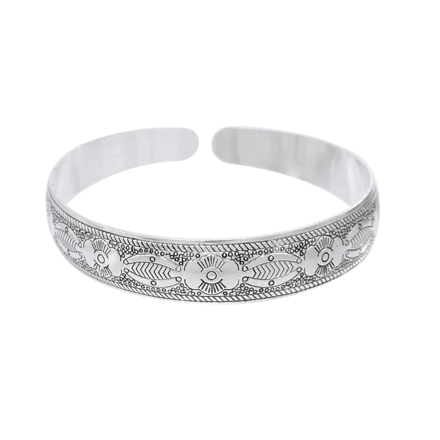 Unique Cuff Bangle Bracelet Zinc Alloy Silver Plated Jewelry With Flower Pattern Vintage Bohemian Style Personality