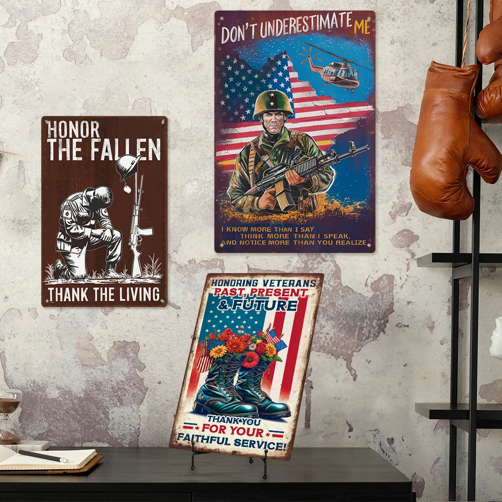 America Veterans Day Vintage Metal Plate Honor Tin Sign  for Gift Home Man Cave Wall Decor