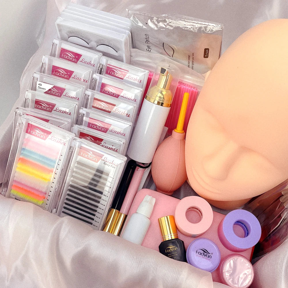 Custom logo Fadvan Eyelash Extension Training Kit Eye Lash Kit Lashkit Custom Set for Eyelash Makeup Tool Salon Bag Lash Kits