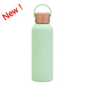 500ml Small Mouth Insulated Bottle Portable Handle Bamboo and Wood Cap Water Bottle Simplified Outdoor Sports Water Bottle