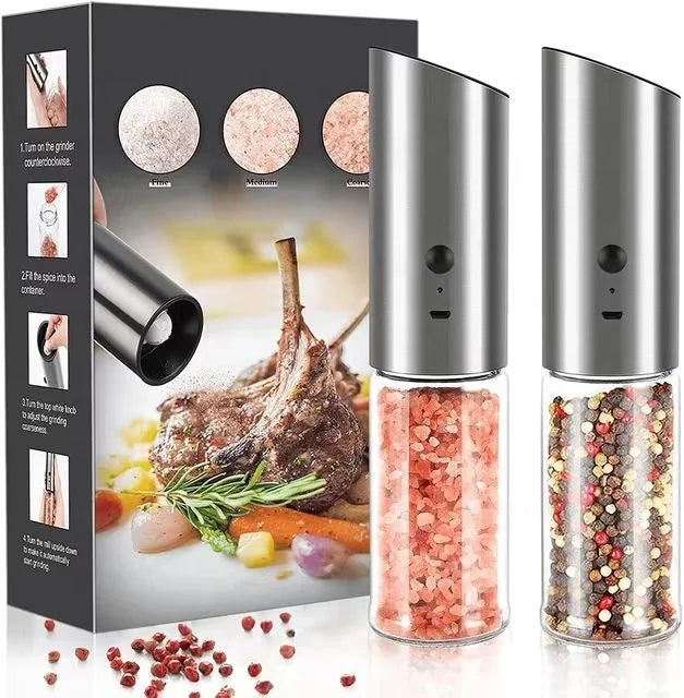 Custom USB Rechargeable Stainless Steel Spice Mill Salt and Pepper Grinder with LED Light for Party