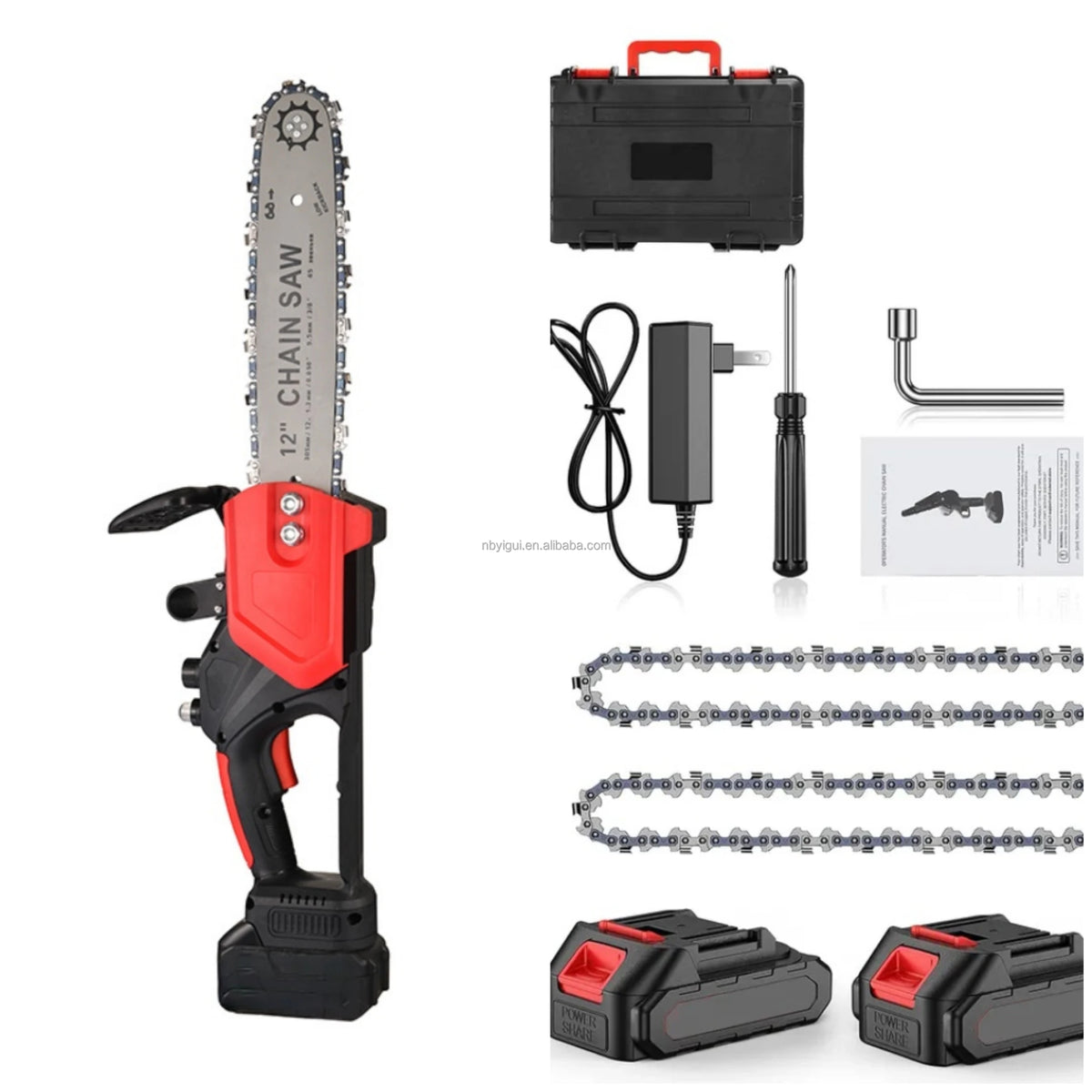 Electric Chain Saw 12 Inch One-Hand Woodworking Lithium Battery Pruning Chainsaw Wood Cutter Cordless Garden Power Tool