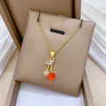 2025 New Fashion Stainless Steel Cubic Zirconia Two Cherry Women Necklace Wholesale