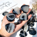 Jingfa Bulk Natural Black Agate Heart Crystal Heart Healing Crystals Heart Black Agate Carving for Decor
