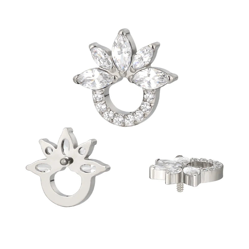 GZN Titanium CNC Set 5 Marquise CZ and CZ Semicircle 16G Internally Threaded Lip Ring Earring