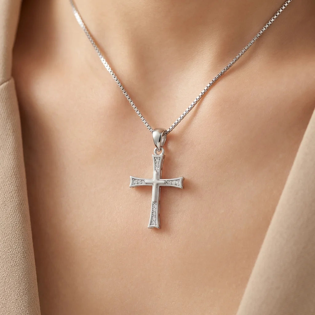 Wholesale Charm Pendant Jewelry Rhodium Plated Cubic Zirconia Cross Christian God 925 Sterling Silver Fine Jewelry Unisex