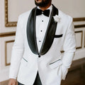 Fashion Wedding White Men Suits 2 Pcs Black Lapel Costume Homme Prom Suits Coat for Groom Blazer Wedding (Jacket+Pants)