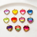 Shiny Brass Gold Plated Bezel Glass Crystal Gradient Heart Pendant Wholesale for Jewelry Making Supplies