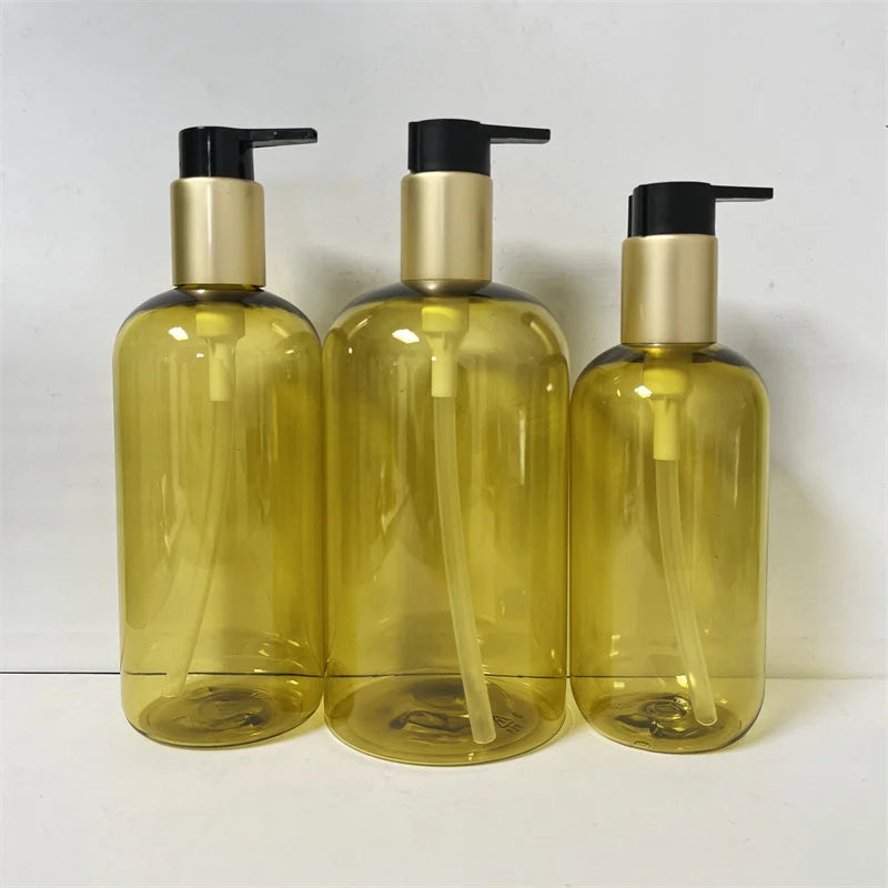 Customize Gold Luxury Reusable Shampoo Bottle Plastic Hdpe Empty 300ml Shampoo Conditioner  lotion Bottles 500ml