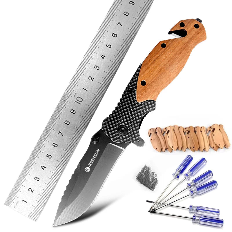 Pocket Knife Edc Replaceable Utility 3cr13 Steel Blade Camping Folding Survival Multitool Wooden Handle for Outdoor