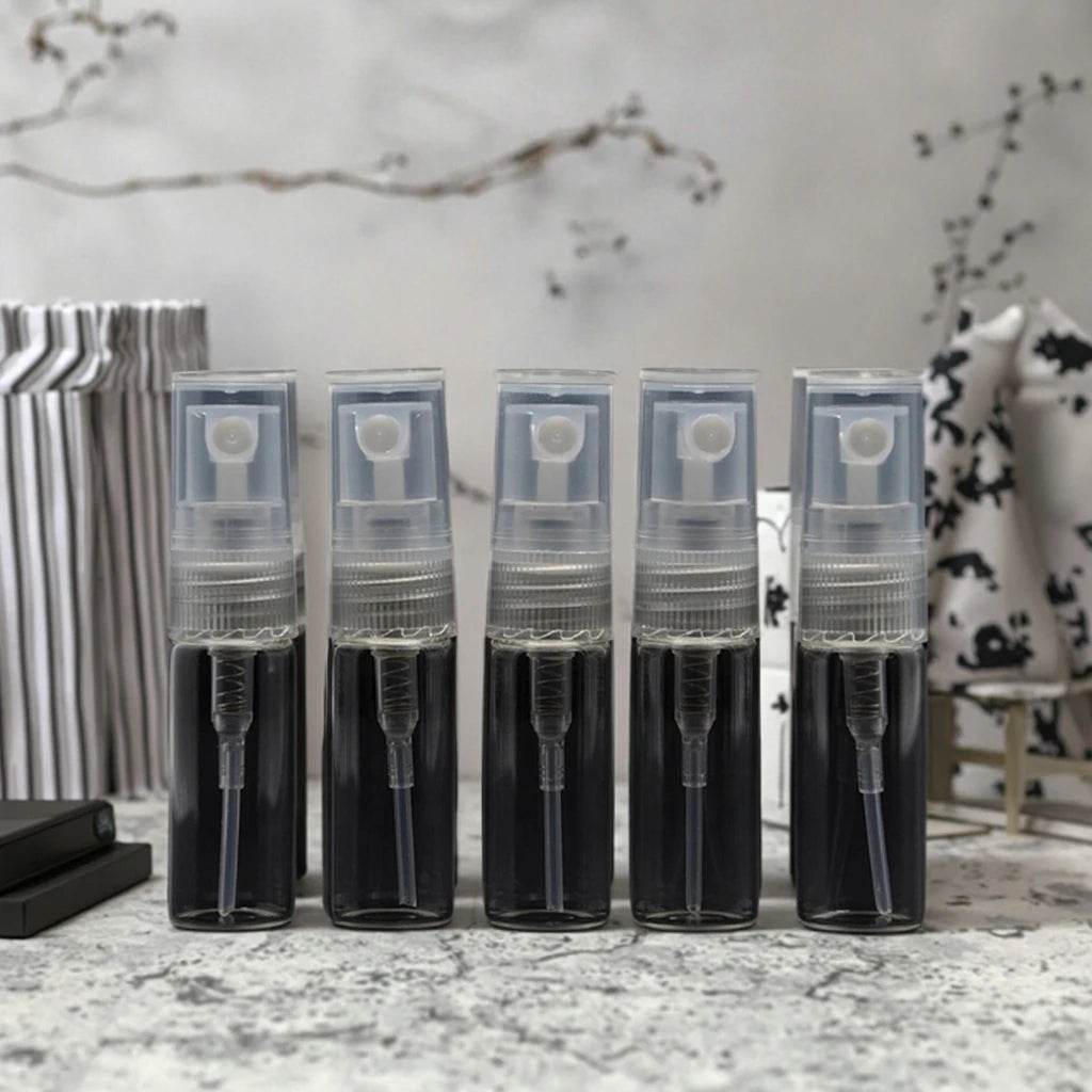 Portable Mini Cylinder Glass Perfume Atomizer Travel Sized Refillable Spray Bottle with Pump Sprayer & Screen Printed Surface