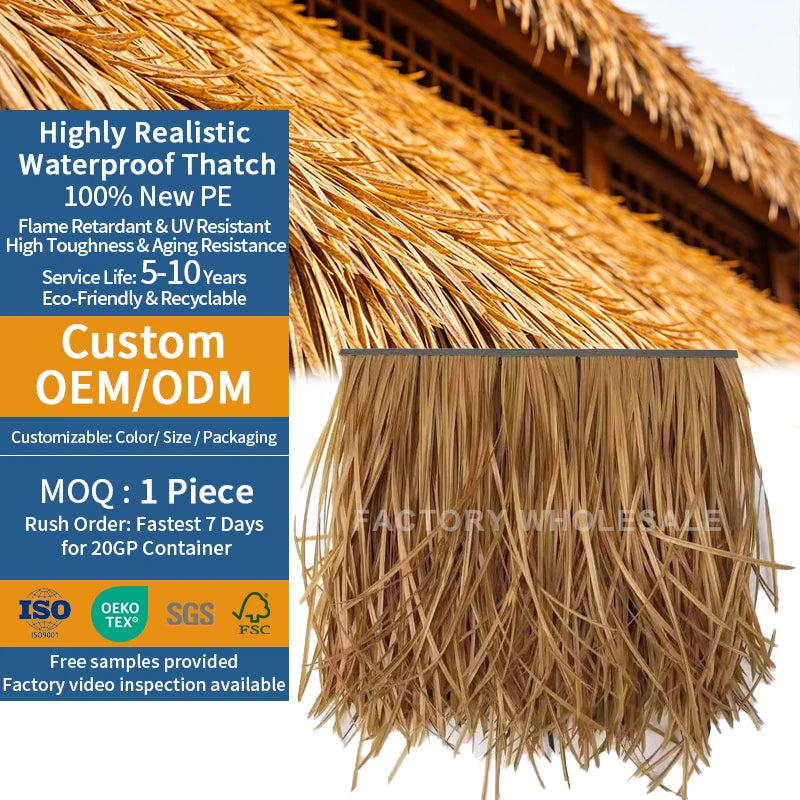 Hot Sale Eco-friendly Pvc Pe Synthetic Thatch Roofing Plastic Artificial Materials Roofing Thatched Tiles
