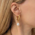 High Polished Stainless Steel Hoop Earrings Jewelry Minimalist 18K Gold Plated Freshwater Pearl Drop Earings Jewelry Women