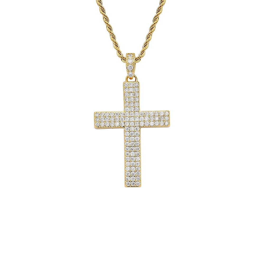 CN336  Brass Setting CZ Cross Pendants Hip Hop Necklace Bling Bling Jewelry