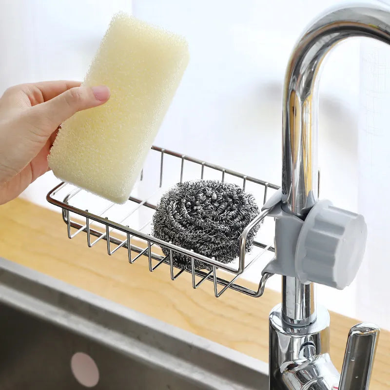Kitchen Scandinavian Novelty Stainless Steel Multifunction Faucet Storage Sink Rack Organizer Dish Cloth Towel Soap Sponge