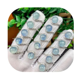 New Arrivals Fashion Jewelry Crystals Healing Gemstone Oval Shaped Natur Sky Blue Aquamarine Crystal Rings for Gift