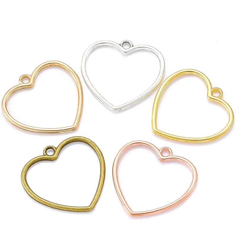 YuenZ 5 Colors Hollow Hearts Charms Necklace Pendant Bracelet Jewelry Making Handmade Crafts Diy Supplies 25*25mm A124