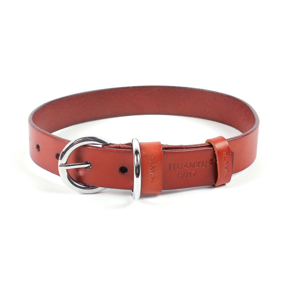 Factory Custom Vintage Luxury Cowhide Collar Adjustable Waterproof Dog Leather Collar for Large Dog