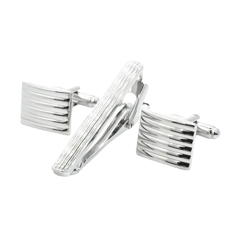 Wholesale Strip Design Elegant Cufflinks Tie Clip Set Custom Mens Suit Shirt Fashion Accessory Wedding Tuxedo Trendy Jewelry