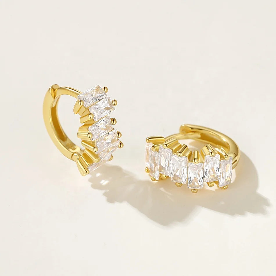 Nagosa Luxury Jewelry 925 Sterling Silver 18k Gold Vermeil Baguette Cubic Zirconia Stacked Hoop Earring