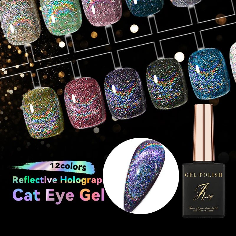 JTING Nail Trend Shiny Laser Effect Reflective Holographic Cat Eye Gel Nail Polish Uv Led Magnetic Diamonds Night OEM/ODM Custom