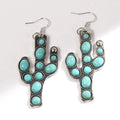 Ethnic Style Western Jewelry Irregular Geometric Oval Cactus Cross Earrings Turquoise Retro Earrings